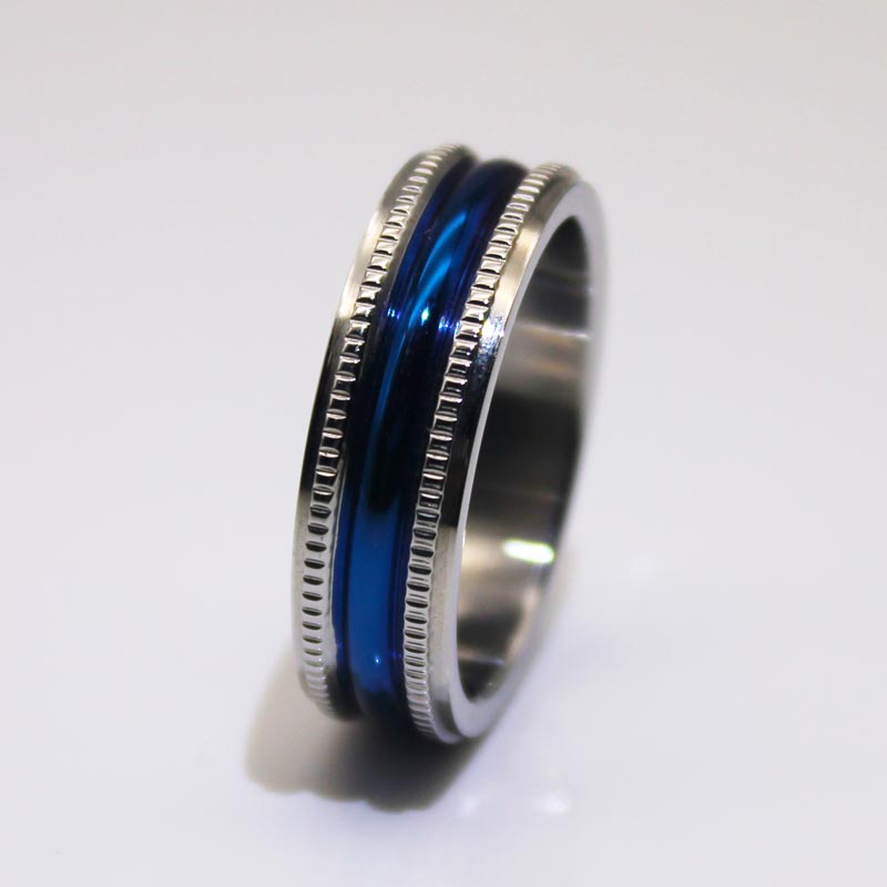 Fully polished Milgrain IP blue plated 316l Custom Stainless Steel Rings