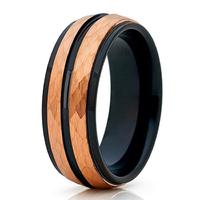 Two Tones IP Black & Rose Gold Tungsten Ring Hammered Finish