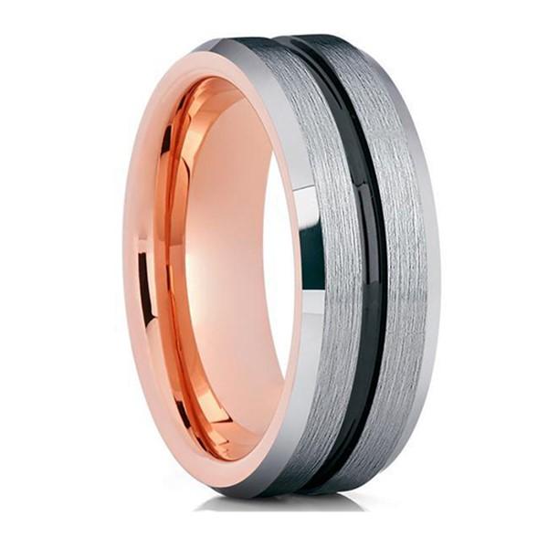 JaneE inlay brushed black tungsten wedding bands matt for gift-2