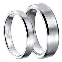 Tungsten Carbide Wedding Mens Tungsten Ring Brushed Polished Beveled Edge