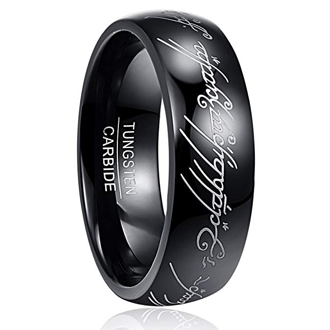 Engraved Black Tungsten Rings Carbide Wedding for Men 4mm-8mm
