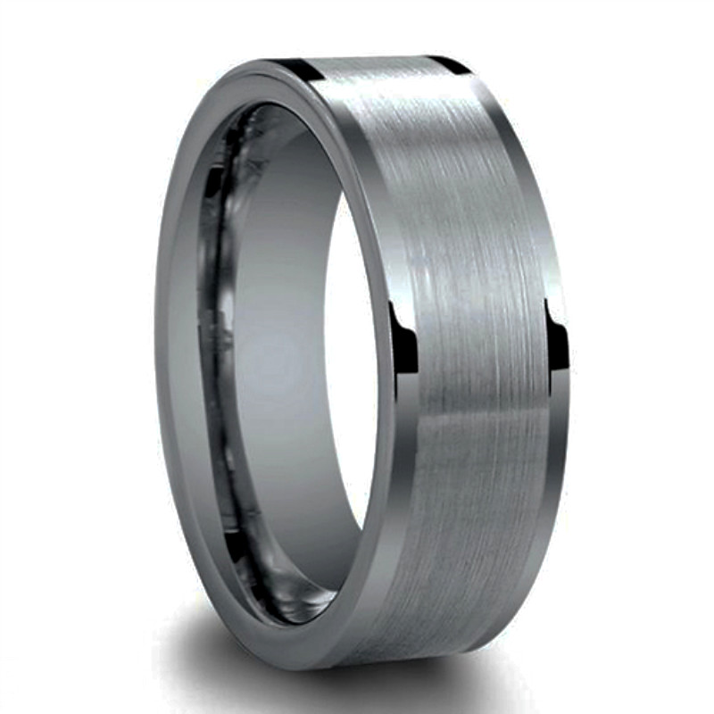 Brushed Center Flat Pipe Cut Polished Edge Tungsten Rings For Her