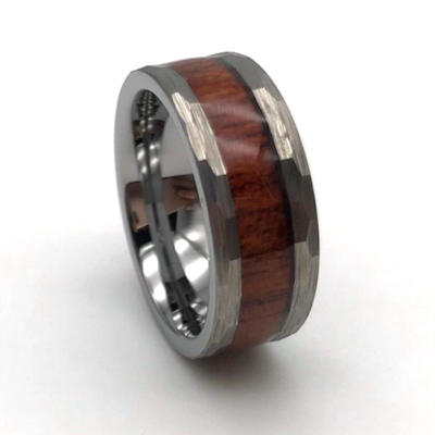 Best Selling Hammered Tungsten Koa Wood Inlay Wedding Band