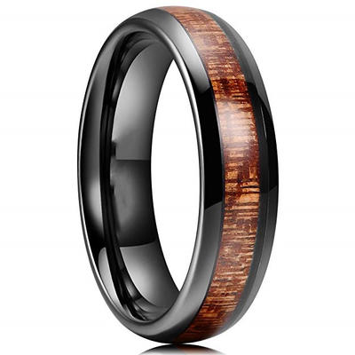 Men's Fashion Jewelry Hawai Koa Wood Black Tungsten Carbide Rings 6mm