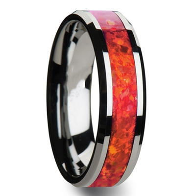 Red Opal Tungsten Carbide Rings for Men Women Wedding Bands