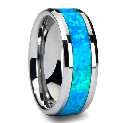 Multi Colors Opal Inlay Brushed Tungsten Ring Wedding Bands