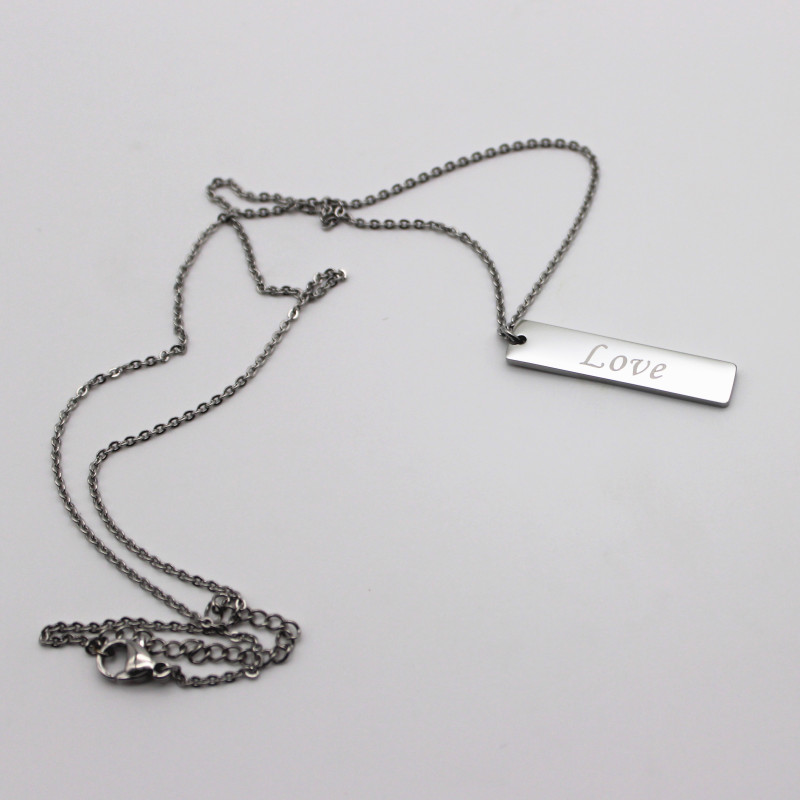 Custom Steel Chain Necklace Engraved 316L Stainless Steel Bar Pendant Necklaces for Men Women