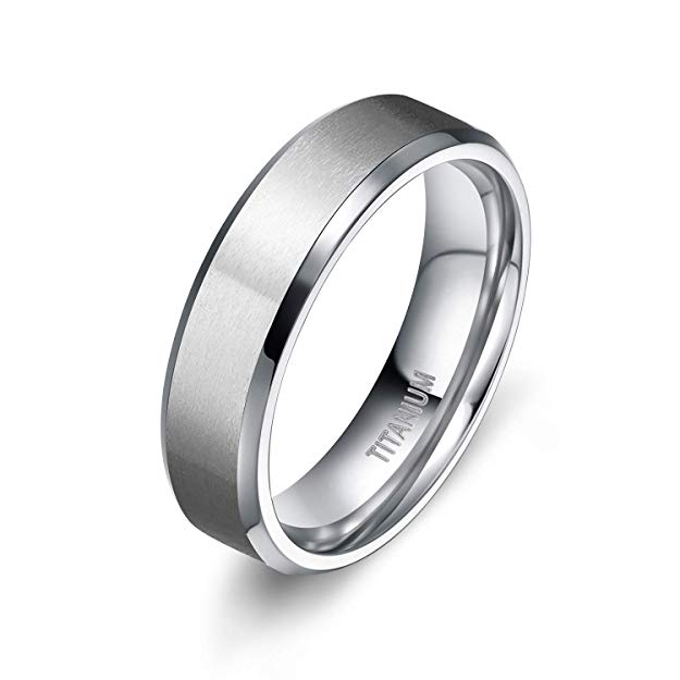 Titanium Rings For Men Wedding Brushed Center Beveled Polished Edge 6mm