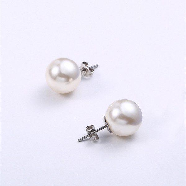 Classic 10mm Shell Pearl Stub Pure Titanium Earrings for Women Men