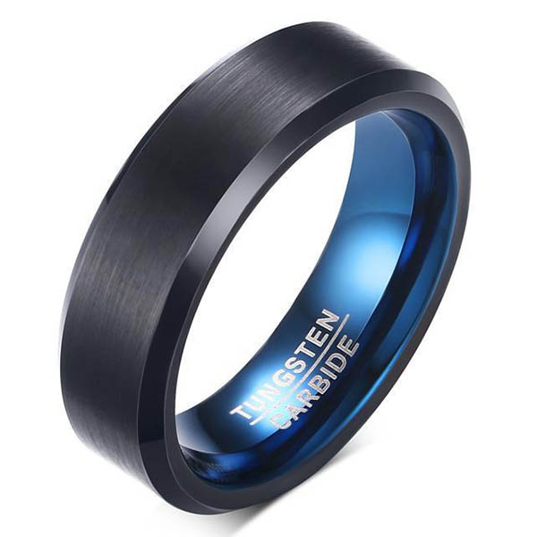 Matte Tungsten Carbide Ring Blue Inner and Black Surface