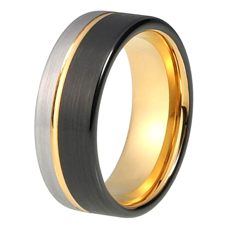 Factory Custom Gold and Black Tungsten Carbide Ring for Men Women