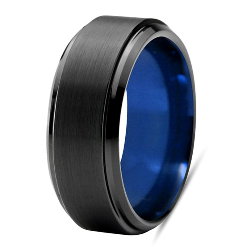 Blue and Black Tungsten Ring Men's Wedding Band 6mm 8mm
