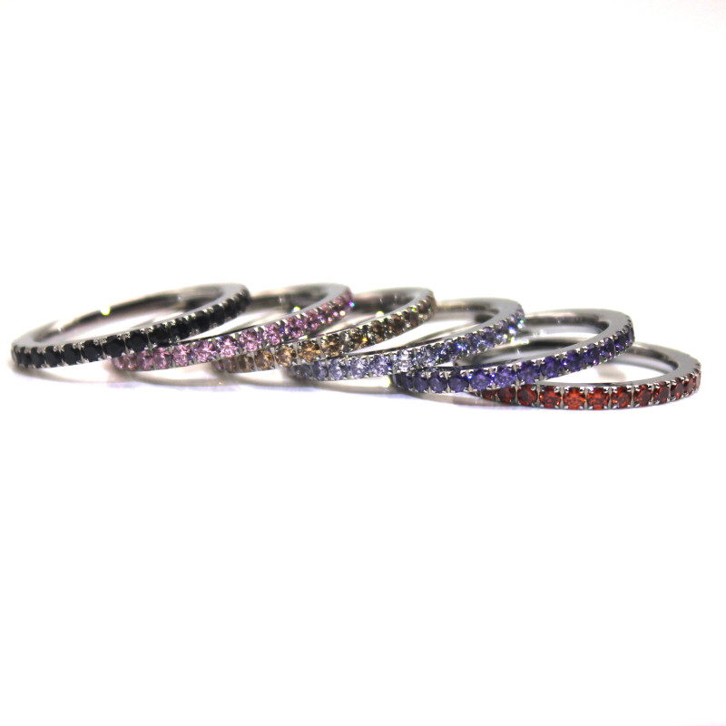 316L Stainless Steel Colors Purple Red Black Blue Yellow AAA Cubic Zirconia Ring