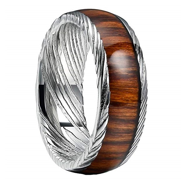 2019 Best Selling Dome Damascus Steel Kow Wood Inlay Ring Blank