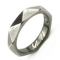 Unique Faceted Damascus Steel Education Ring for Boy Girl 6mm
