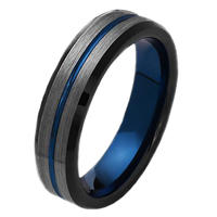 6mm Blue Line Black Tungsten Ring Men