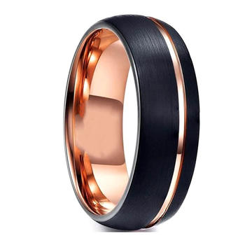 Two Tone Tungsten Wedding Band for Women Rose Gold Groove Dome