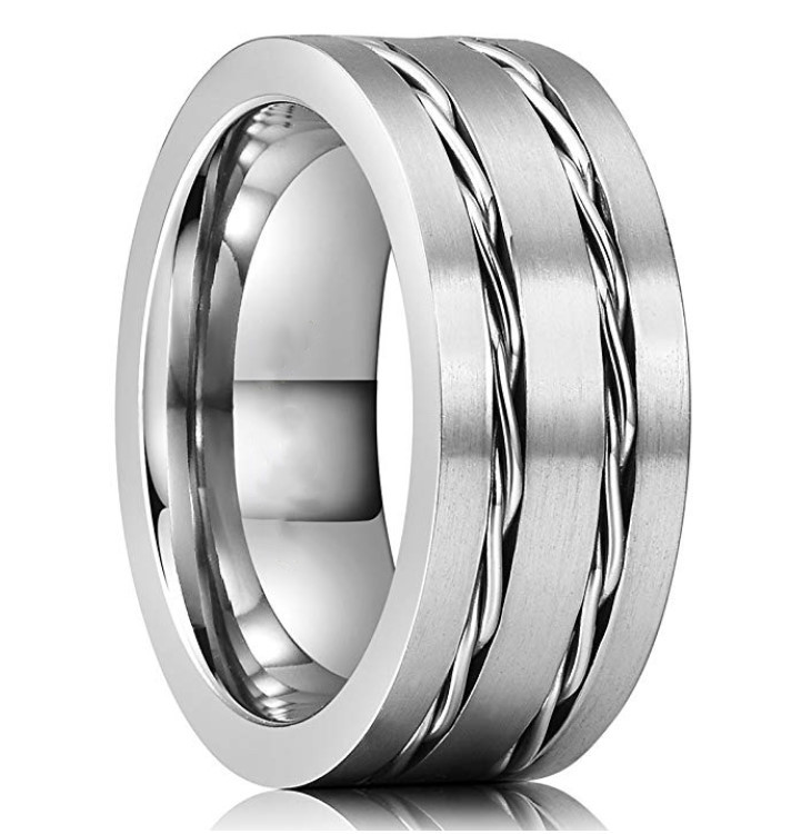 Unique Tungsten Carbide Wedding Ring with Stainless Steel Chain Inlay