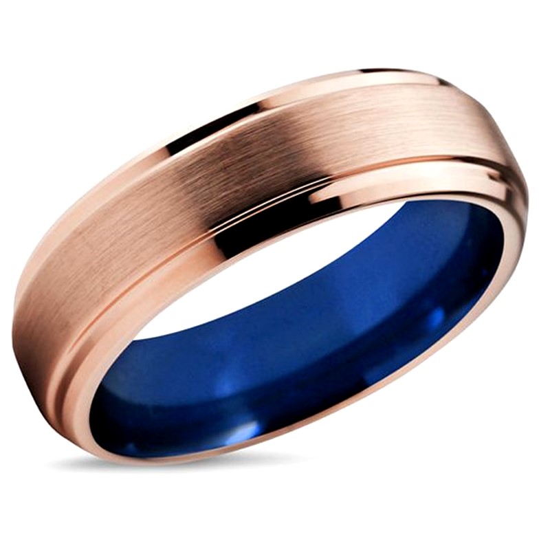 Women Unisex Tungsten Ring Rose Gold and Blue 6mm 8mm