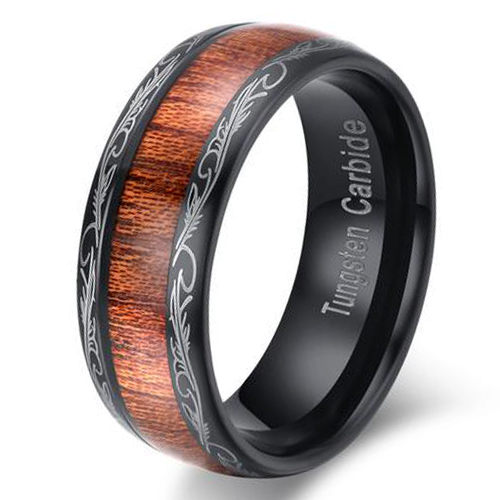Custom Tungsten Hawaii Koa Wood Inlay Wedding Band Ring