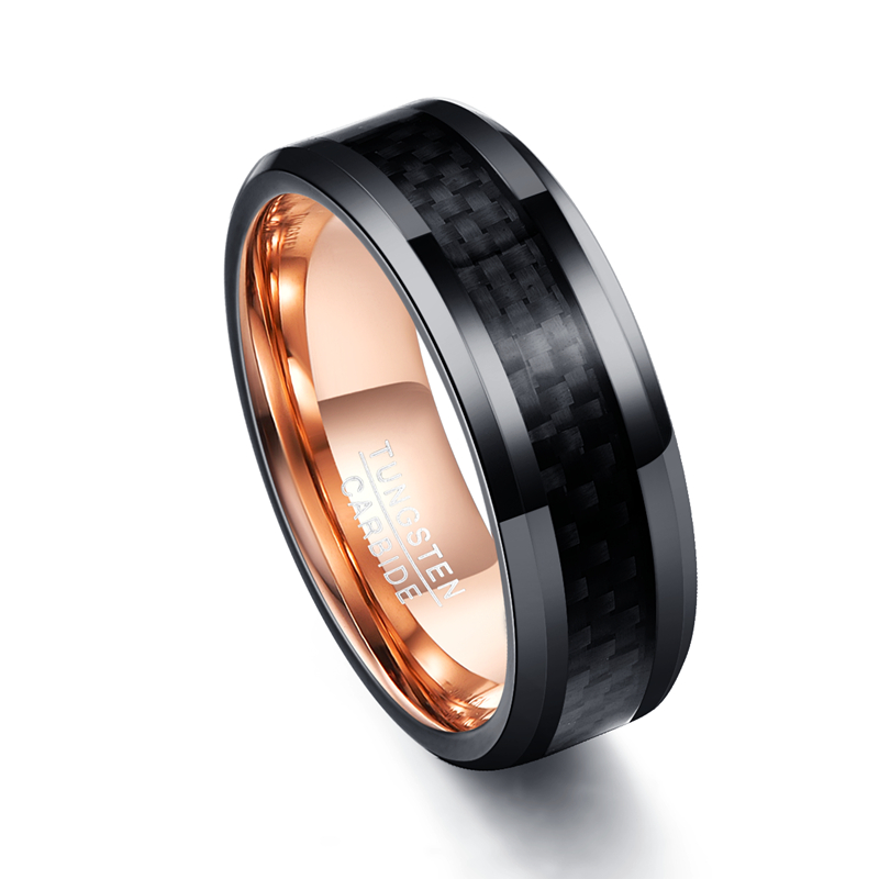 Black Carbon Fiber Tungsten Wedding Ring for Men Women