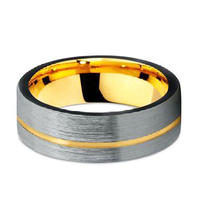 Gold and Black Tungsten Wedding Band Guy Ring