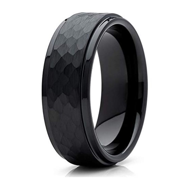 Black Hammered Tungsten Carbide Wedding Band Rings for Men