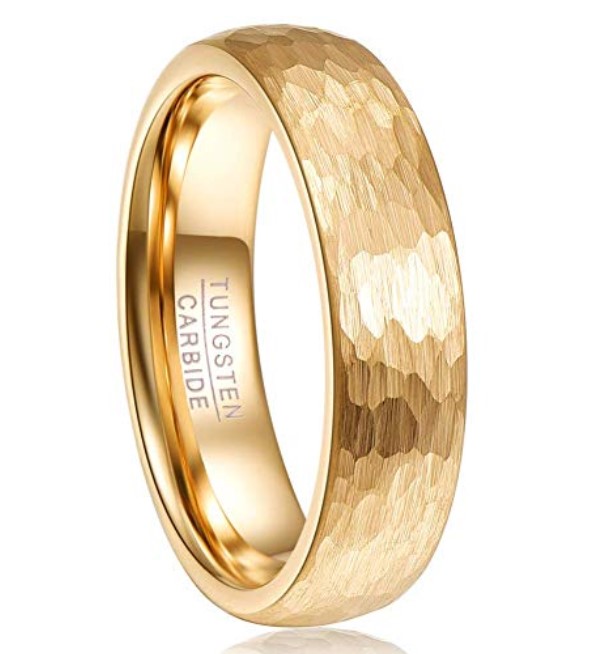 2mm 4mm 6mm 8mm Tungsten Wedding Ring Gold Plating Hammered