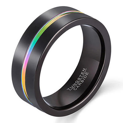 Rainbow Tungsten Carbide Ring Black Plating