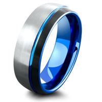 Produce Silver and Blue Dome Tungsten Carbide Gay Wedding Rings