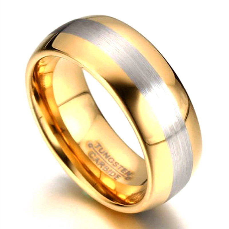 Unique Center Brushed Mens Gold Tungsten Ring Factory