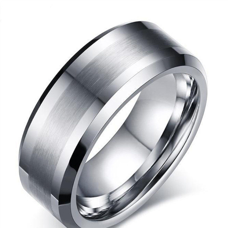 shiny polished black wedding rings for men two tones engraved for gift-2