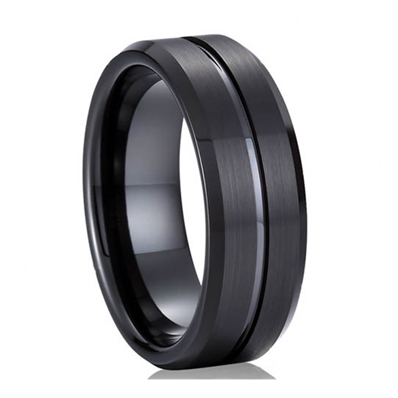 Black Matte Groove Tungsten Hot Sale Ring 9 Years Factory