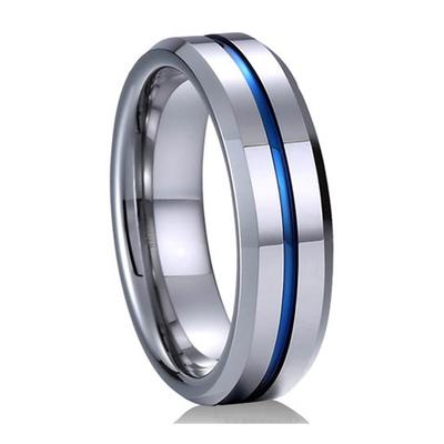 Guys Fashion Jewelry Blue Groove Tungsten Ring for 2019