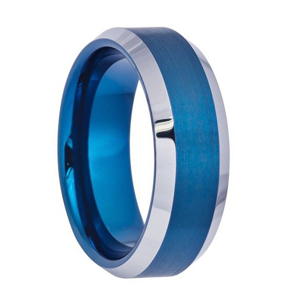 Silver Edge Blue Tungsten Carbide Men's Ring