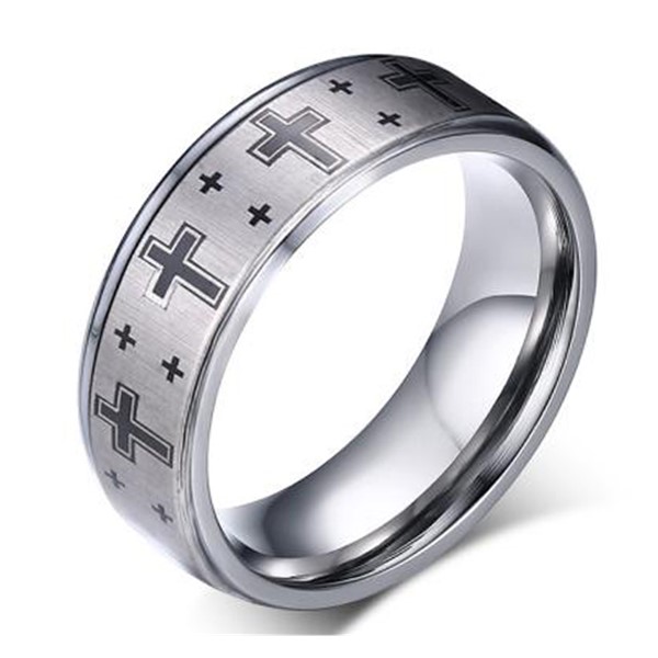 Engreavable Jewelry Tungsten Cross Mens Ring
