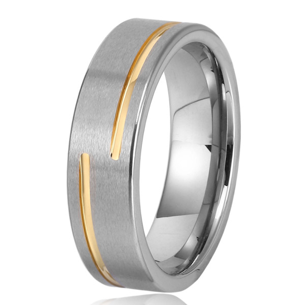 Custom Fashion  Mens Ring Gold Groove Tungsten Carbide Wedding Band