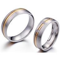 Gemstone Matte 316L Stainless Steel Wedding Rings 3 Zirconia