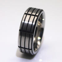 Fashion Punk Men Ring Black Oil Groove 316L Stainless Steel