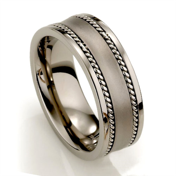 Stainless Steel Chain Inlay Titanium Mens Ring