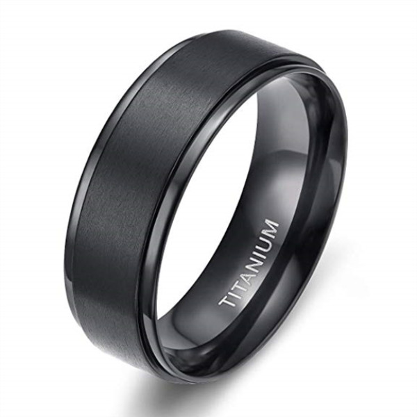 4mm 6mm 8mm Black Titanium Wedding Ring for Men Step Edge
