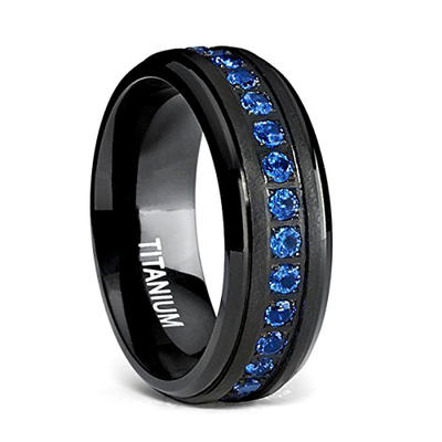Cubic Zriconia Inlay Titanium Wedding Band for Men Women Engagement Ring