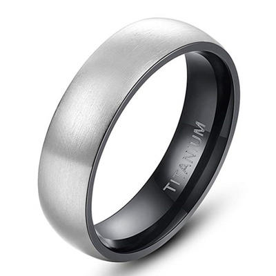 Silver and Black Plating Titanium Domed Ring for Men 6mm 8mm