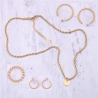 316L Stainless Steel Minimalist Ring Stub Hoop Earrings Necklace Jewelry Set