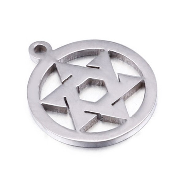 Disc Cutting Star Pattern 316L Stainless Steel Necklace Charm