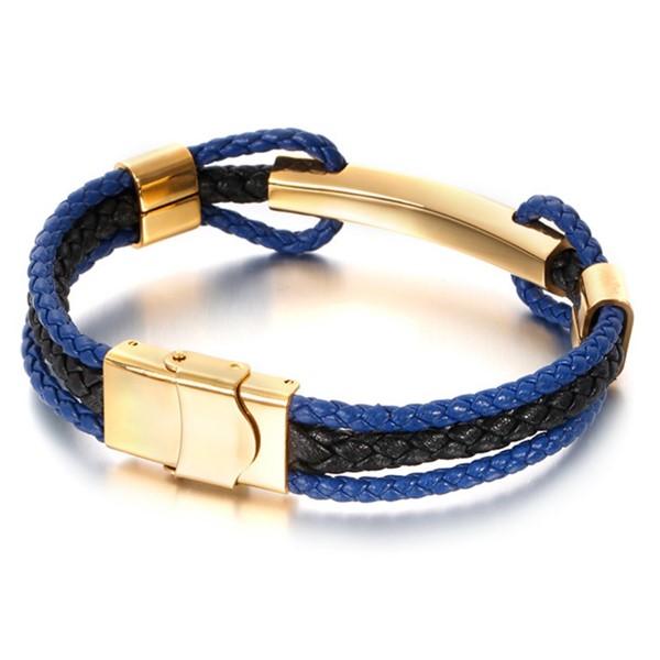 Blue and Black Genuine Leather Bracelets Bangle for Men