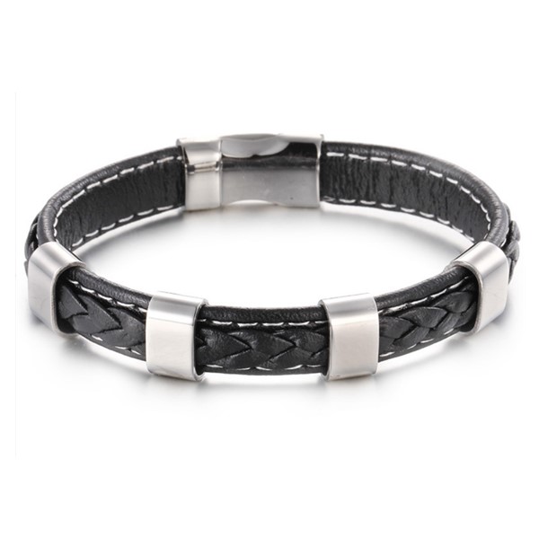 New Trendy Leather 316L Stainless Steel Magnetic Clasp Bracelets for Men