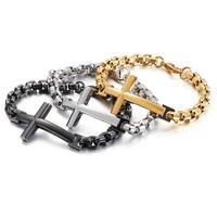Fashion Jewelry Antique Stainless Steel Pearl Chain Cross Bracelet for Men Women