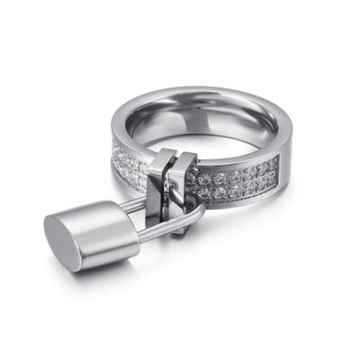 Padlock Stainless Steel Cubic Zircon Ring For Women