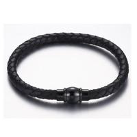 Men's Genuine Braid Leather Bangle with Stainless Steel Magnetic Clasp